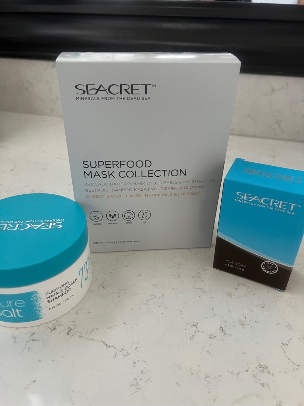Seacret Mask Collection plus mud soap and pure salt shampoo